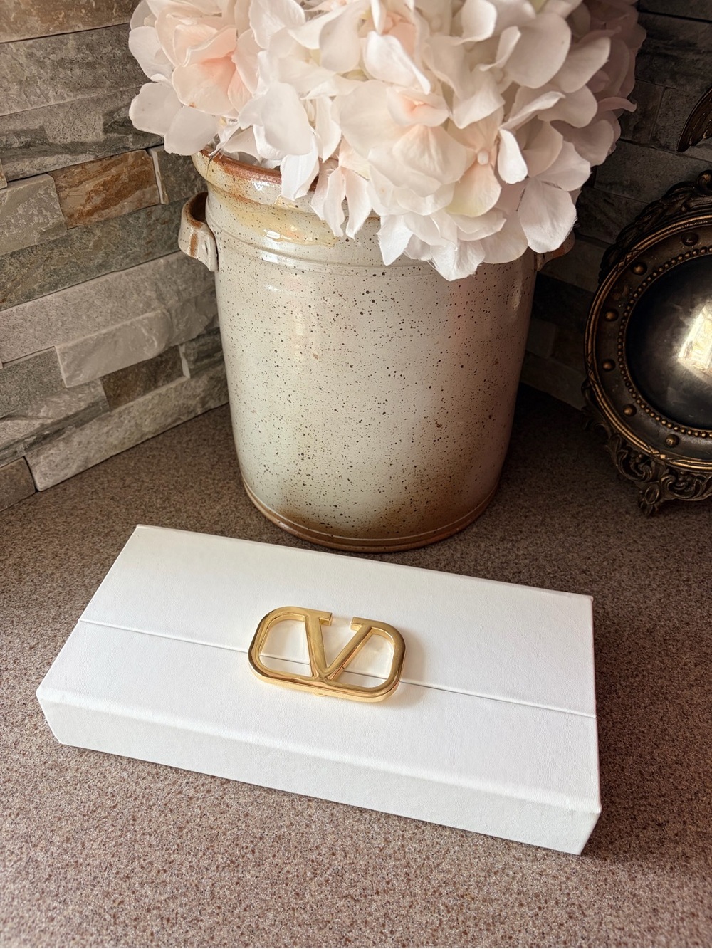 Valentino White Cosmetic Case with Gold V Logo